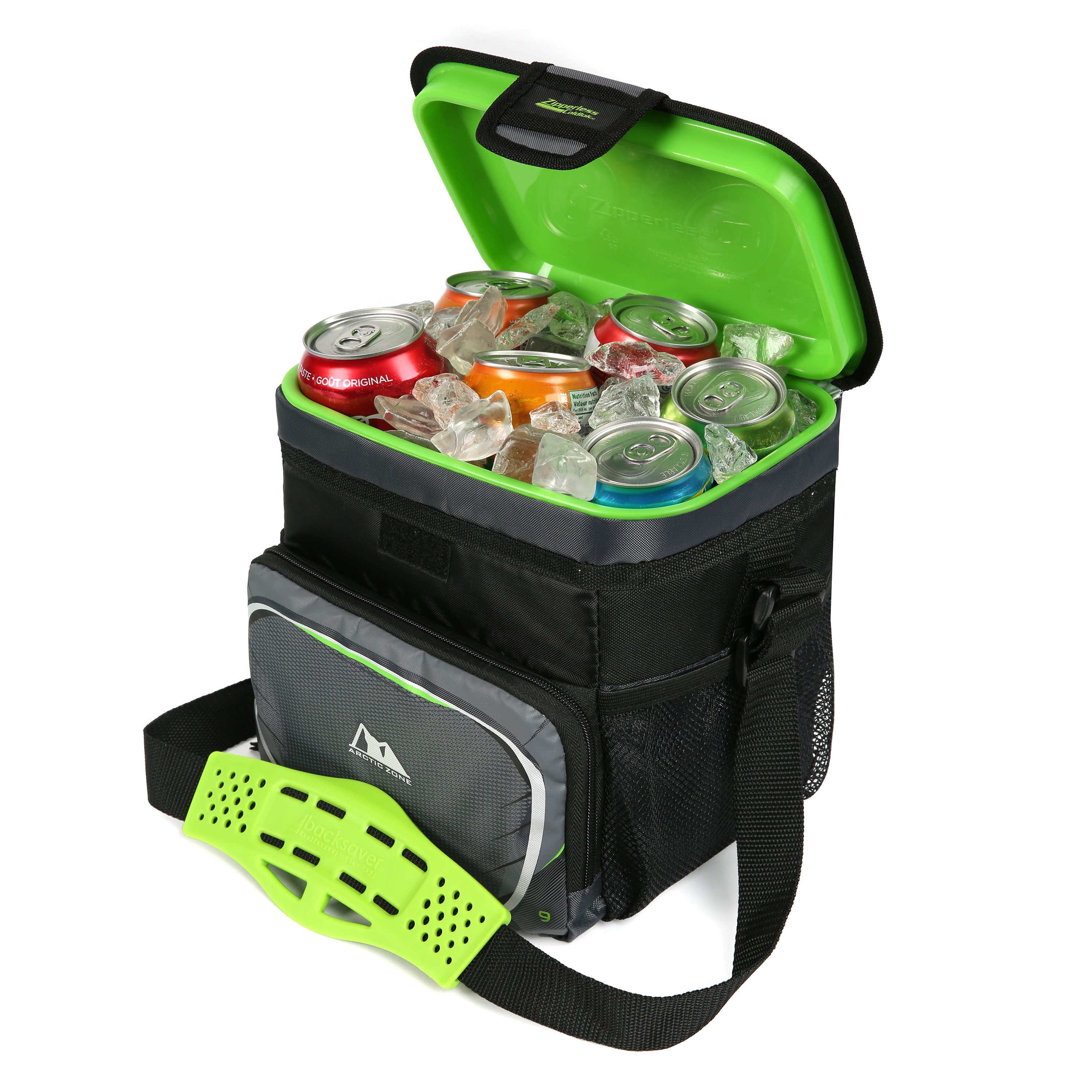 Arctic Zone 9 cans Zipperless Soft Sided Cooler with Hard Liner, Grey and Green - image 3 of 11