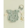 thumbnail image 5 of FEORJGP Infant Baby Girl 2 Piece Outfits Newborn Short Fly Sleeve Jumpsuit Floral Print Ruffle Romper Crew Neck Bodysuit and Headband Toddlers Cute Fashion Summer Clothes, 5 of 9