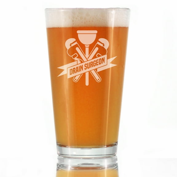 Bevvee Pint Glass 16 oz Drain Surgeon Plumber Gifts Beer Glasses