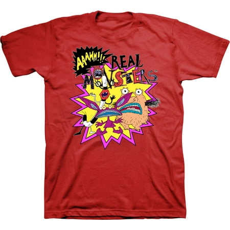 Mens Nickelodeon AAAHH REAL MONSTERS Shirt - Retro Nick Real Monsters tee - Classic Nick Graphic T-Shirt (Red, Large)