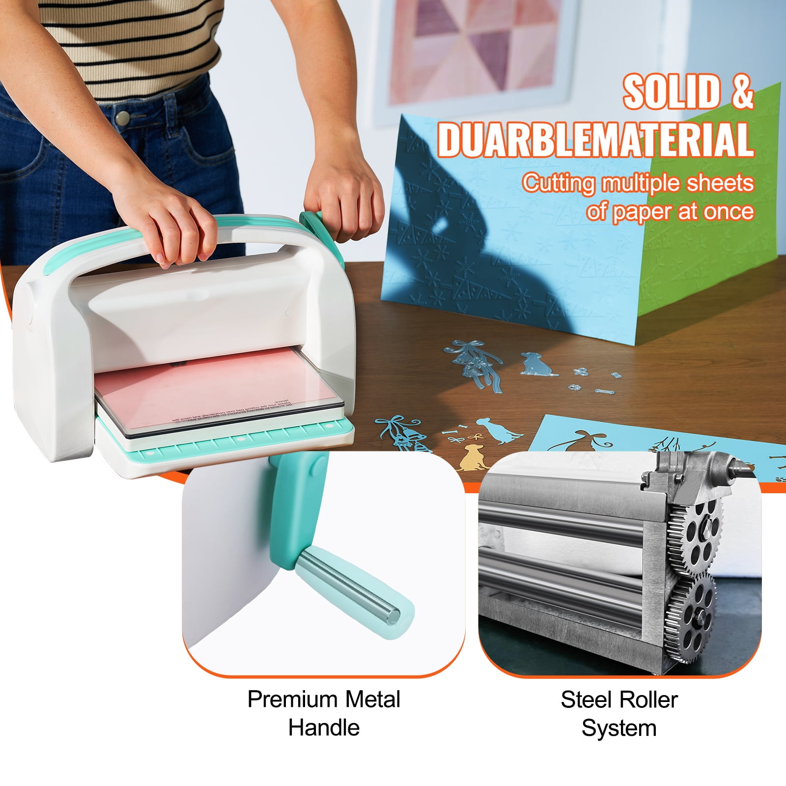 KFFKFF Die Cutting & Embossing Machine for Arts & Crafts, Portable Manual Machine, Scrapbooking & Cardmaking Tools, 9 in, 6 Piece