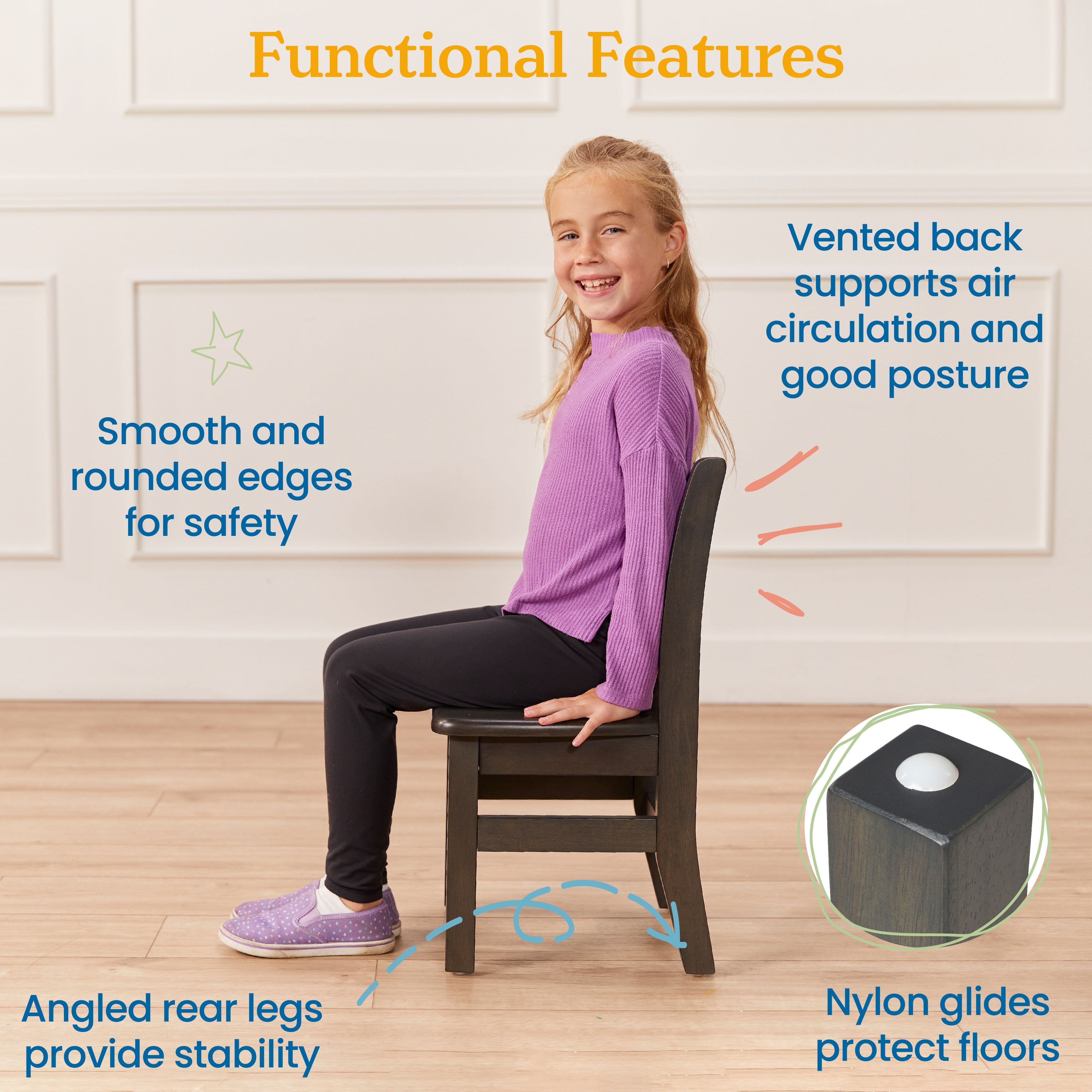 ECR4Kids 30in Round Hardwood Table and Chairs, 12in Seat, Kids Furniture, Grey Wash, 3-Piece