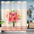 thumbnail image 6 of No Hook Shower Curtains with Snap-in Liner Set, Spring Flowers Waterproof Hotel Style Bathroom Shower Curtain, Vintage Pastoral Floral Leaves Farm Checkered Mesh Top Bath Curtains 72''x72'', 6 of 9
