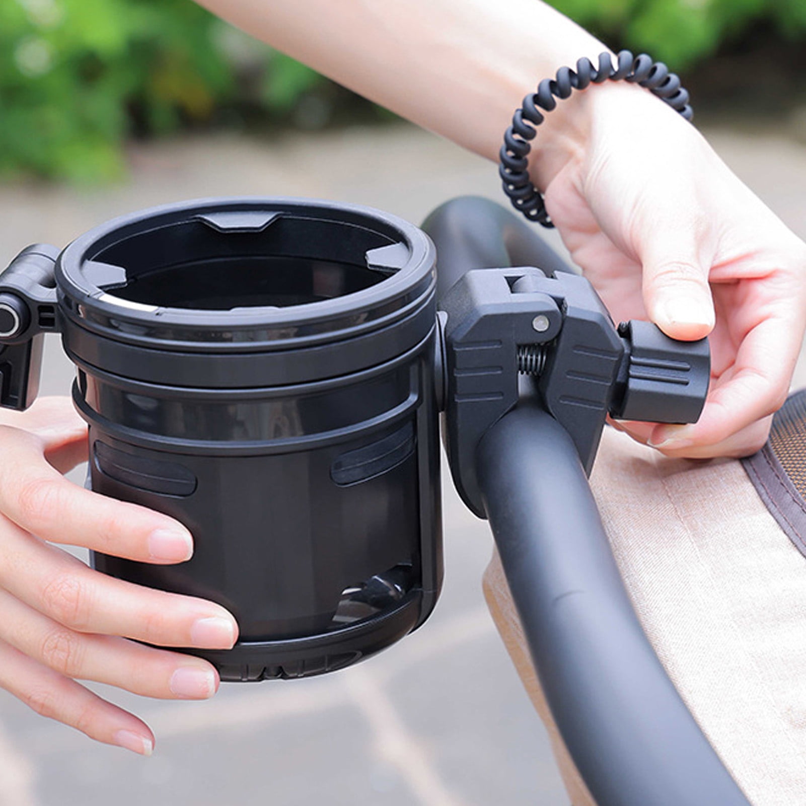 Xirurus 3-in-1 Stroller Cup Holder with Hook, Universal Double Bottle Holder 360 Degree Adjustable for Bike, Wheelchair, Walker and Treadmill, Black (7.87 x 4.72 in / 20 x 12 cm)