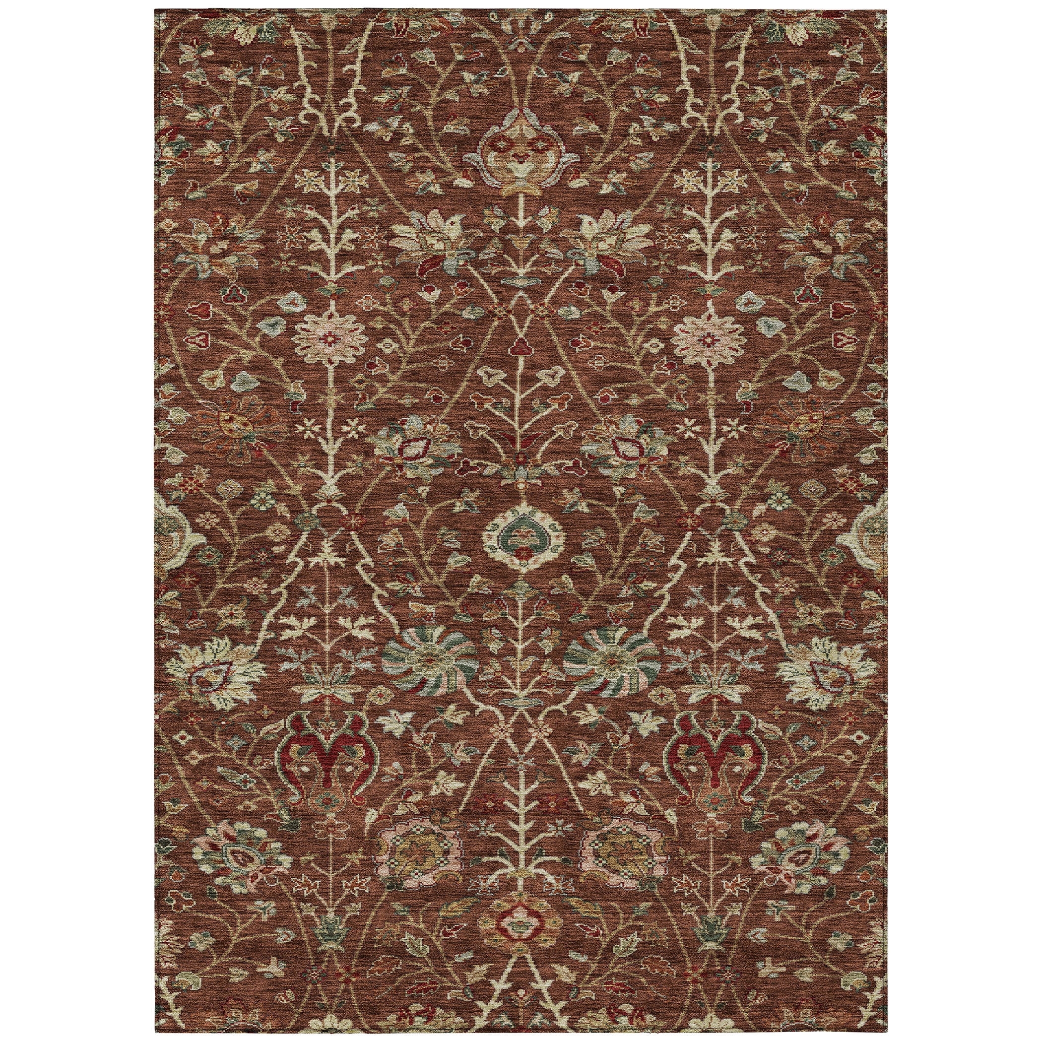 Addison Rugs Chantille Indoor/Outdoor Transitional Floral Paprika Washable Rectangle Rug, 9' x 12'