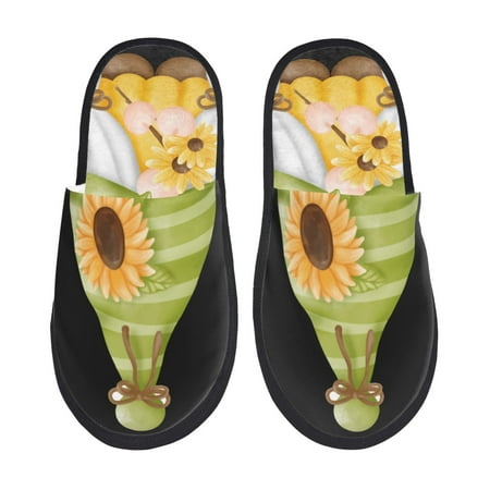 Balery Sunflower Gnomes Slient Indoor Furry Fleece Comfort House Shoes Soft Non-Slip Home Shoes Cotton slippers House Slippers-- Medium