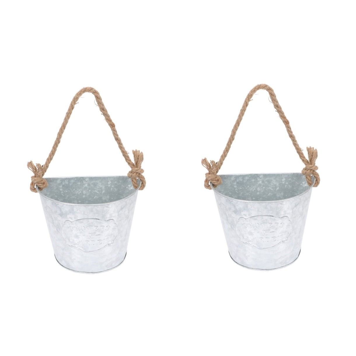 LITINKIMI Rustic Metal Flower Bucket Silver Hanging Planter for Indoor Use 2Pcs