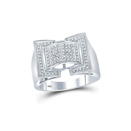 Saris and Things Sterling Silver Mens Round Diamond Domed Rectangle Cluster Ring...