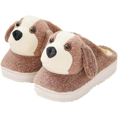 

PIKADINGNIS Women Men Cute Fuzzy Dog Aniaml House Slippers Trendy Lovely Plush Fluffy Faux Fur Soft Warm Home Shoes Indoor Winter Open Block Heel
