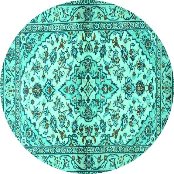 Ahgly Company Indoor Round Medallion Turquoise Blue Traditional Area Rugs, 4' Round
