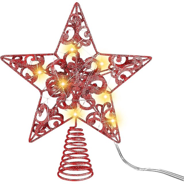 Adorno de árbol de Navidad brillante con luces LED, copa de árbol de estrella iluminada de 10 pulgadas para interiores y exteriores