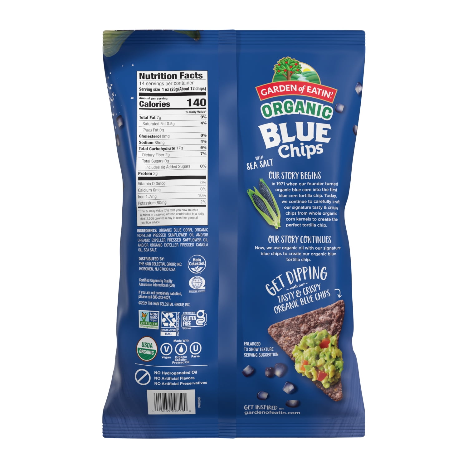 (6 pack) Garden of Eatin' Organic Blue Corn Salted Tortilla Chips, 14 oz