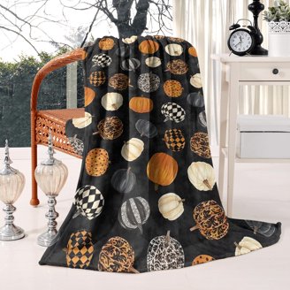 Halloween Bat Plush Throw Blanket - Ultra Soft Fleece, Orange & Black, 50x70 Inches