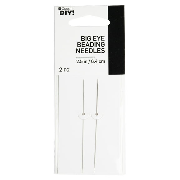 Cousin DIY 2.5in Big Eye Needles for Beading, Silver, Steel, 2 Piece