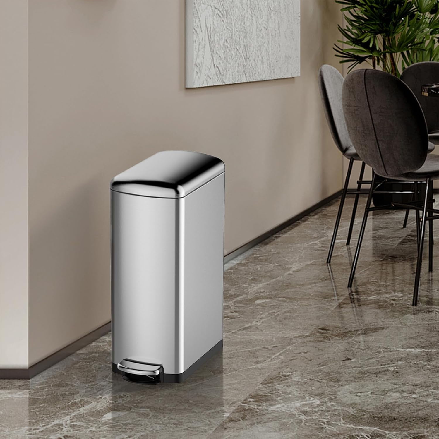 8 Gallon Trash Can, Slim Kitchen Trash Can with Soft Close Lid, Stainless Steel Trash Can with Removable Bucket, Rectangular Waste Bins for Kitchen, Bathroom, Office