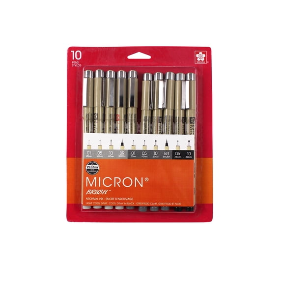 PIGMA PEN 10PC SET GRAYS/BLACK