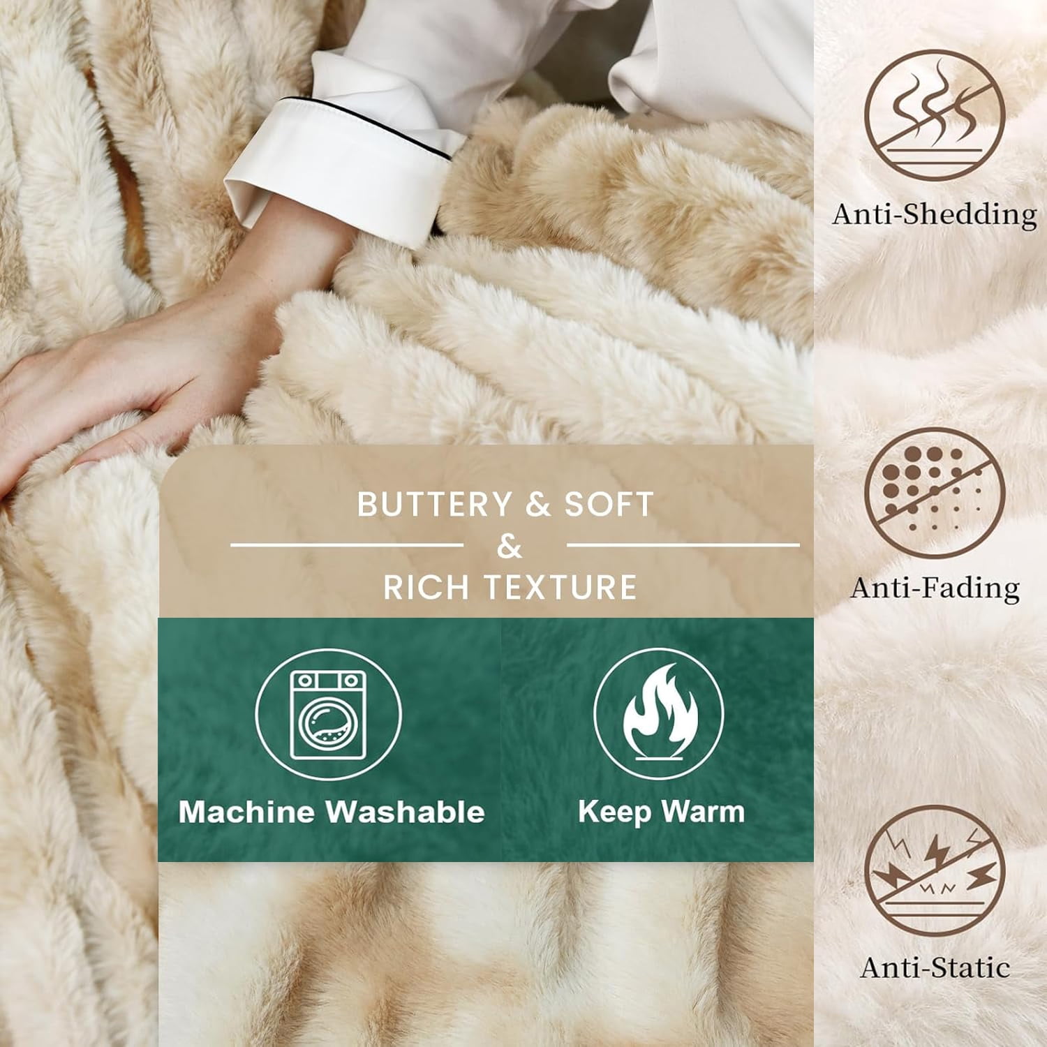 GHOUSE Faux Fur Blankets Fluffy Fuzzy Throw Blanket 50x60 Inches Tie-dyed Brown Blanket for Couch Chair Sofa