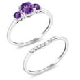 thumbnail image 2 of Gem Stone King 10K White Gold Purple Amethyst and White Lab Grown Diamond Engagement Ring | 3-Stone Bridal Wedding Ring Set for Women | 0.72 Cttw | Size 9, 2 of 5