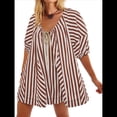thumbnail image 2 of Mono de Rayas Extragrande para Mujer, Vestido Corto, Mono, Ropa de Playa para Vacaciones con Bolsillos. Color Café M, 2 of 7