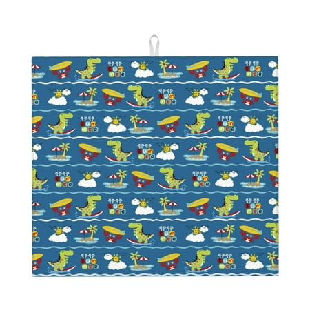 

Vsdgher Dinosaur on the Beach Vacation Print Dish Drying Mat Kitchen Counter Mat Dish Drying Pad for Dishes Utensils Pots and Pans 16 x 18