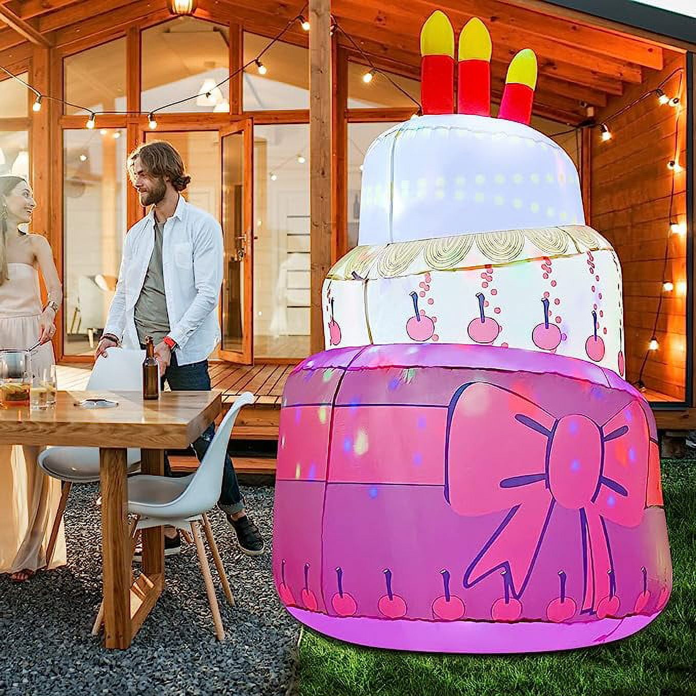 Great Choice Products 5.2 Ft Happy Birthday Inflatables Cake With Candle  Outdoor Decorations, Birthday Blow Up