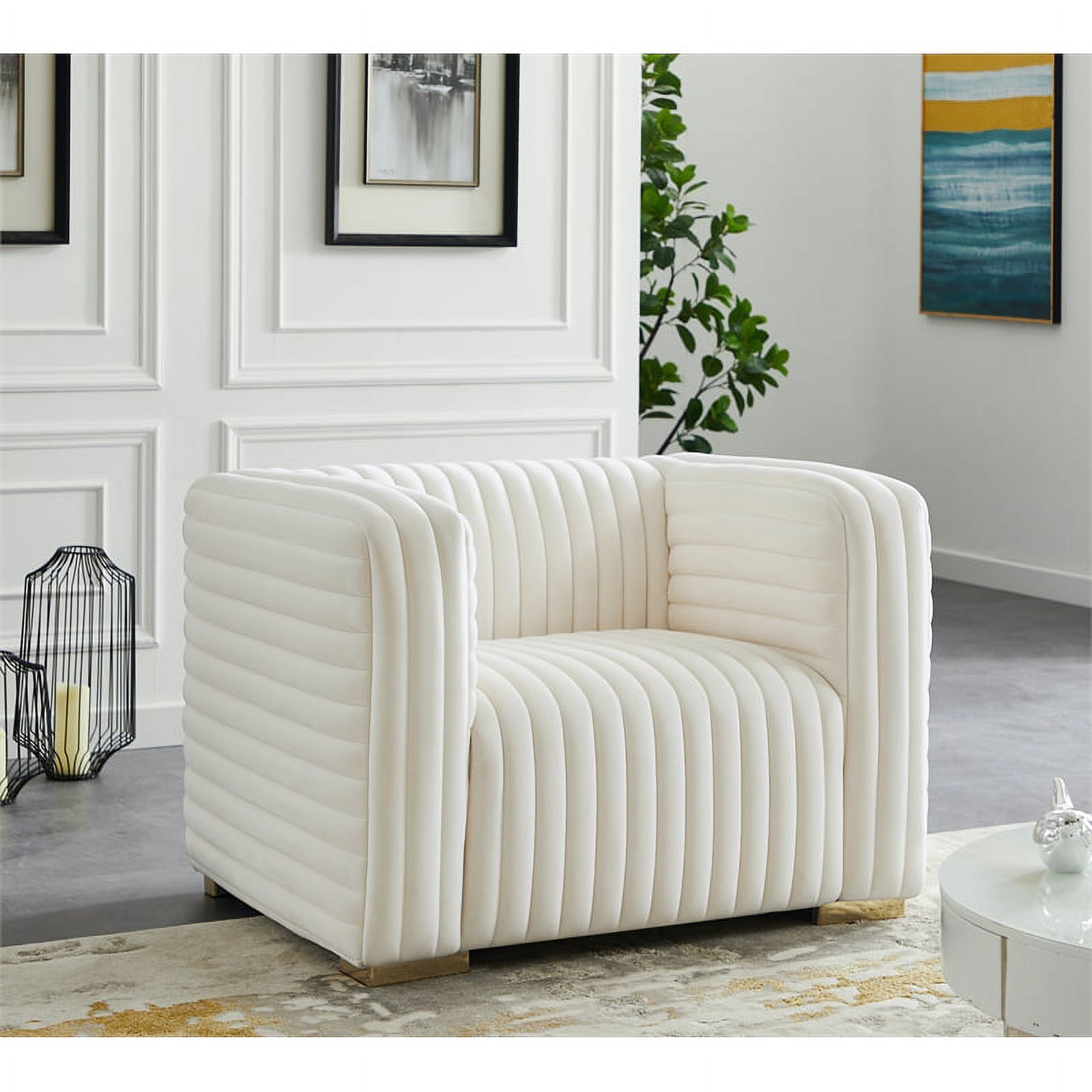 Meridian Furniture Ravish Cream Velvet Chair - image 2 of 14