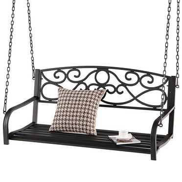 GLINTEX Outdoor 2-Person Metal Porch Swing Chair with Chains,Hanging Outdoor Porch Swings for Garden, Backyard