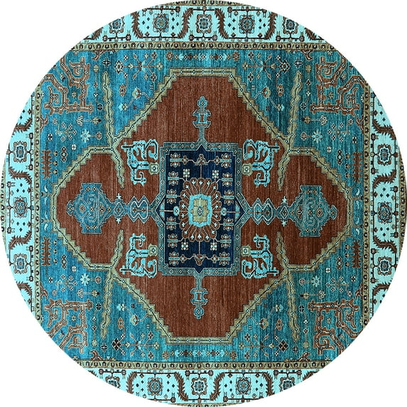 Ahgly Company Indoor Round Oriental Light Blue Industrial Area Rugs, 7' Round