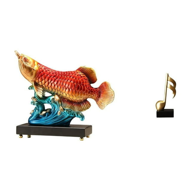 Adorno de mesa de resina con forma de nota musical de arowana, escultura de prosperidad, figura decorativa, centro de mesa creativo para la entrada, s