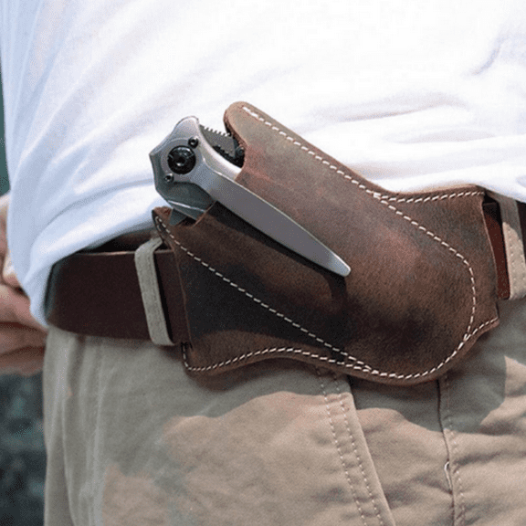 Bxaolu Handmade Leather Pocket Knife Sheath, Folding Knife Sheath Compact Draw Knife Holster for Folding Knife Tool