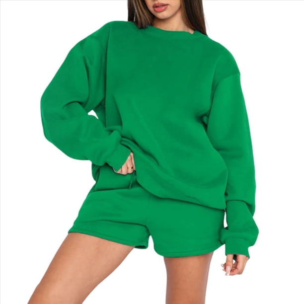 Suéteres de Cuello Redondo de de Gran Tamaño para Mujer, Tops Bonitos para Otoño e Invierno, Ropa Preppy para Chicas Adolescentes Verde L