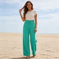 thumbnail image 6 of Women's Wide Leg Lounge Pants with Pockets Lightweight High Waisted Palazzo Adjustable Tie Knot Flowy Trousers Blue 2XL, 6 of 7