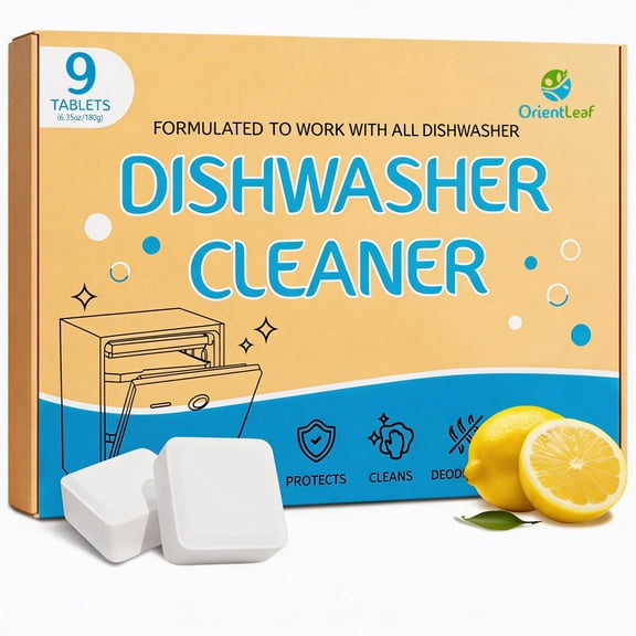 OrientLeaf 9 Dishwasher Cleaner Tablets, Lemon Scent Dishwasher Cleaner and Deodorizer, Dishwasher Machine Descaler for Limescale, Grease & Odors, for Most Dishwashers