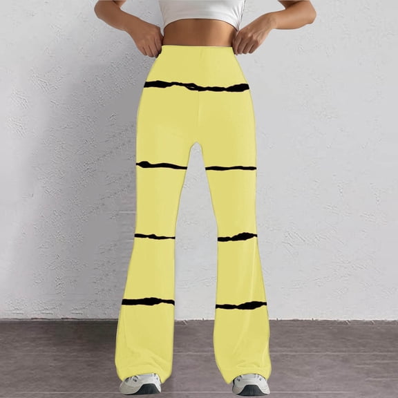 Leggings Women Tight Fitting Hip Hugging Shapewear Striped Flared Pants Yoga Pants Workout Leggings for Women Yellow L
