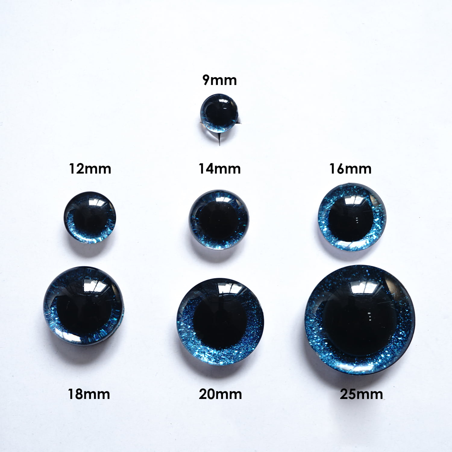 MAGIMODAC 16 Pcs 6 Color Plastic Safety Eyes 9mm 12mm 14mm 16mm 18mm 20mm  25mm Premium Round Eyes with Glitter Circle and Washers for Stuffed Doll 