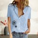 thumbnail image 2 of Mujeres Impreso Manga Corta Botón Suelto Turndown Collar Camisa Blusa Sólida Tops OAVQHLG3B Store lin121212, 2 of 5