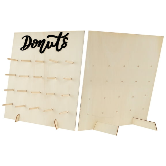 Large Wooden Donut Stand for Parties, Donut Display Holder with 25 Sticks and 2 Bases