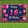thumbnail image 6 of Happy 16th Birthday Themed Background Backdrop Banner Party Supplies with Balloons Cake and Stars Ideal for Birthday Parties Photography Props and Decorations, 6 of 8