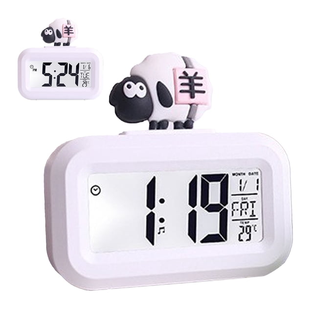 Cute LED Digital Alarm Clock Calendar Backlight Electronic Desktop Bedside Table Clock with Cartoon Design