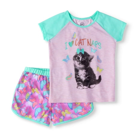 Girls Raglan Sleeve 2pc Pajama Short Set