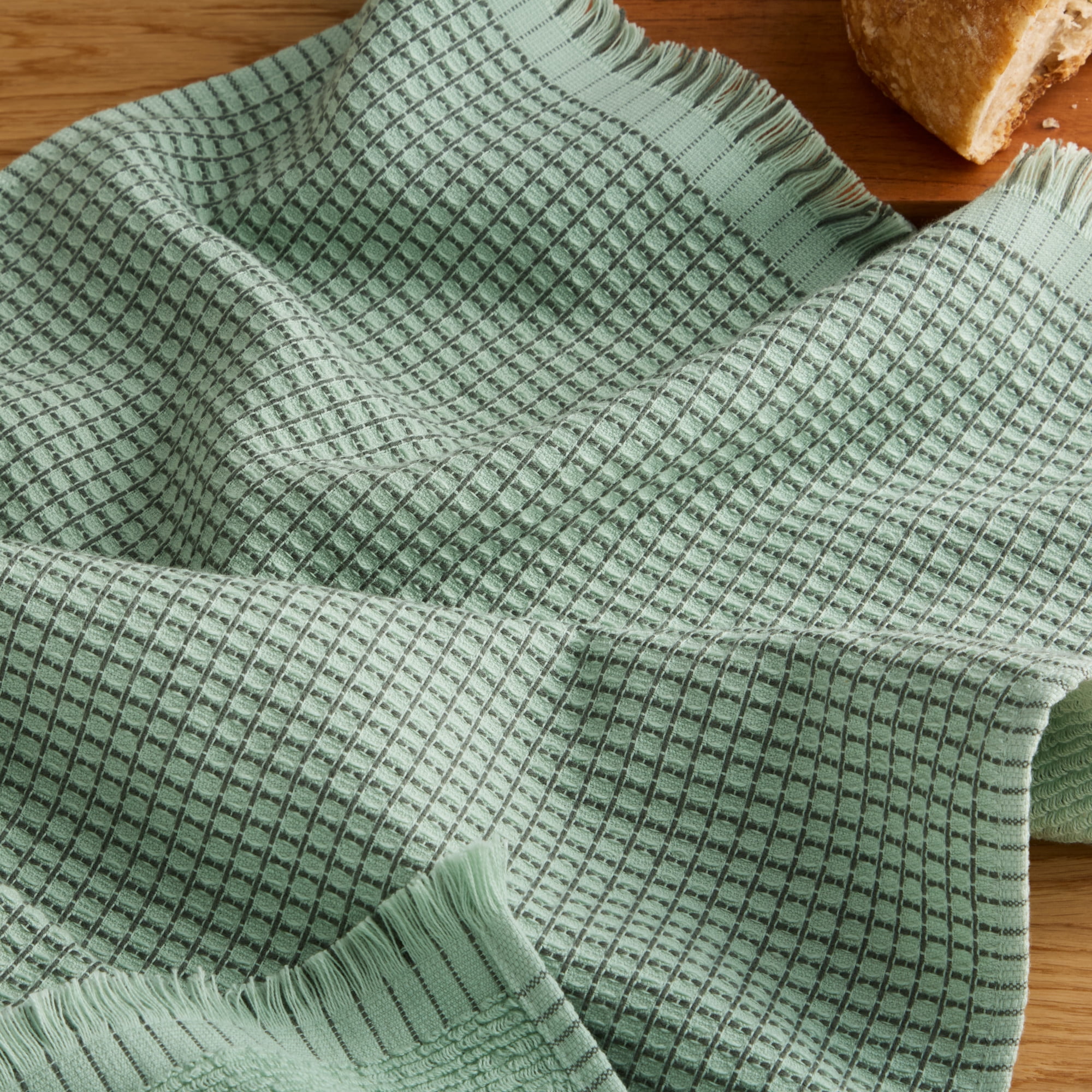 KITCHENAID Gourmet Series Gridlines Kitchen Towels 3-Pack Set, 100% Cotton Absorbent, Pistachio Green, 18"x28"