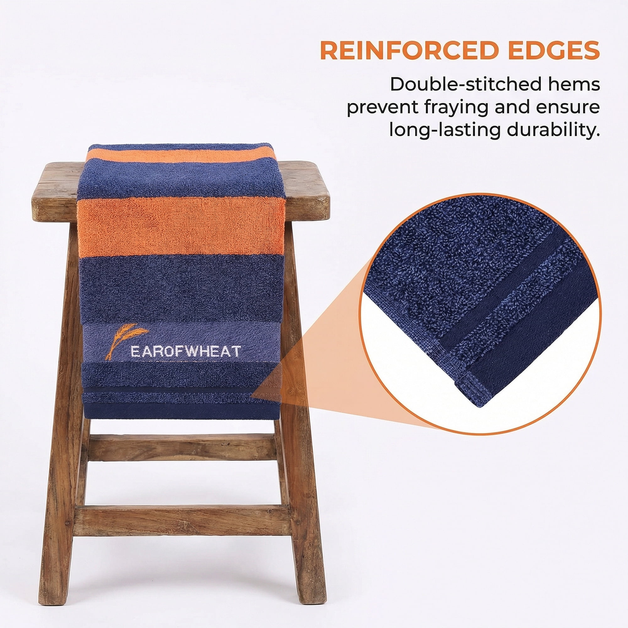 Unique Bargains Ear of Wheat Stripe Cotton Soft Absorbent Hand Towel Blue 4pcs 29" x 13"