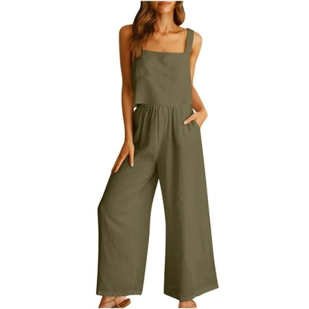 

Awdenio Clearance Women s Top 2-piece Casual Suit Linen Shorts Sleeveless Blouse Vest Sleeveless Crewneck Shirt Suit