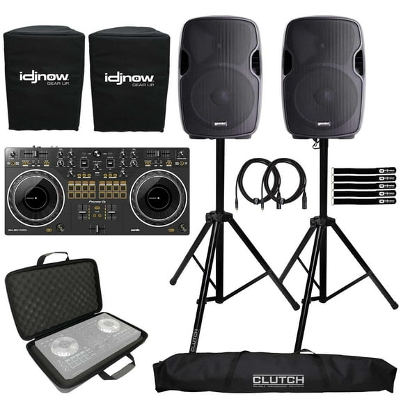 Pioneer DJ DDJ-REV1 Scratch Style 2-Channel DJ Controller with Gemini AS-1500P 15" Active Speakers Package