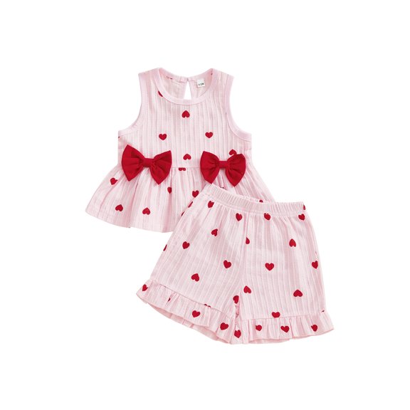 Miaouyo Kids Baby Girls Summer 2 Piece Outfits 6 12 18 24 Months 2T 3T 4T 5T Berry Print Sleeveless Round Neck Tank Tops and Ruffled Shorts Set