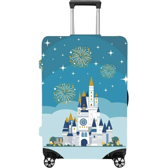 Luggage Cover Castle Fireworks Blue Suitcase Cover Trunk Protector Scratch Resistant Suitcase Protection with Zipper Washable Reusable