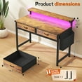thumbnail image 2 of Romorgniz 37.8" H Computer Desk with LED Lights Small Desk with 2 Fabric Drawers & Side Pocket, Ergonomic Study Desk with Monitor Stand for Home Office, Gaming, Small Spaces, Rustic Brown, 2 of 9