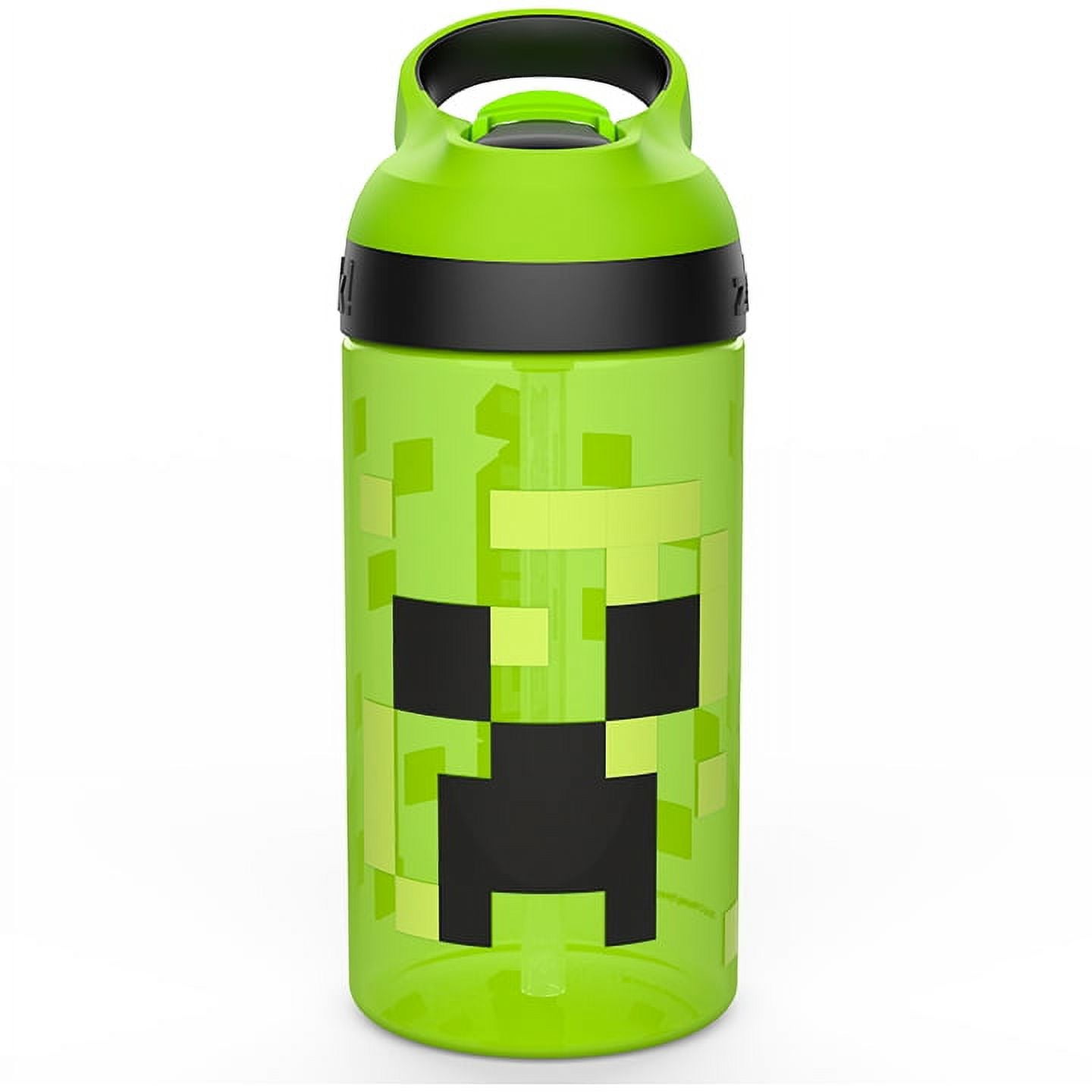 Zak Designs 16 oz Green and Black Plastic Water Bottle with Straw and Flip-Top Lid