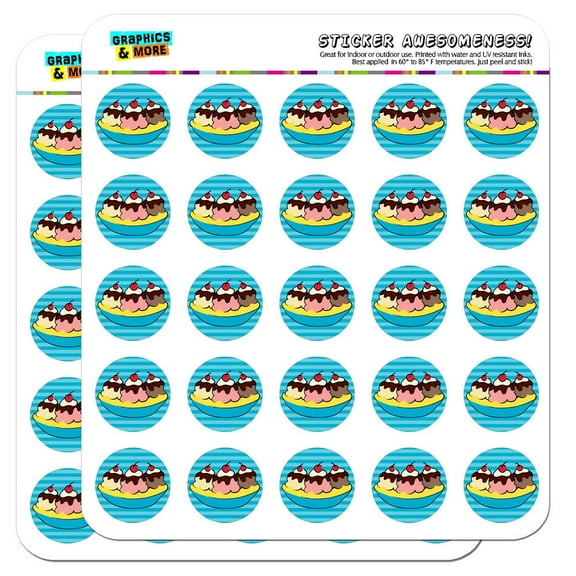 Banana Split Ice Cream Dessert 1" Scrapbooking Crafting Stickers