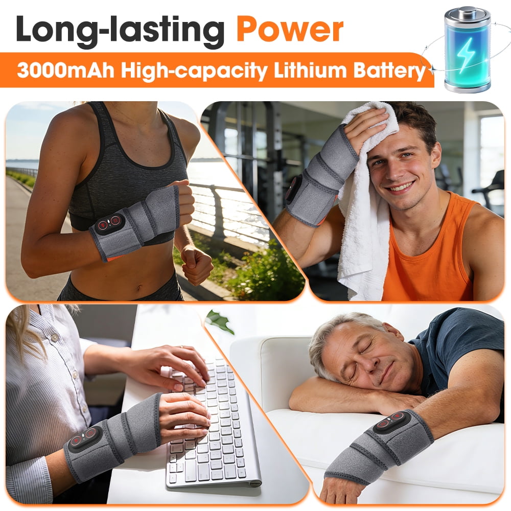 Cordless Wrist Heating Pad Wrap with Vibration,Rechargeable Wrist Brace with Heat,3000mAh Portable Heated Wrist Massager with 3 Heat Levels & 3 Vibration Modes,Adjustable Wearable Wrap for Home